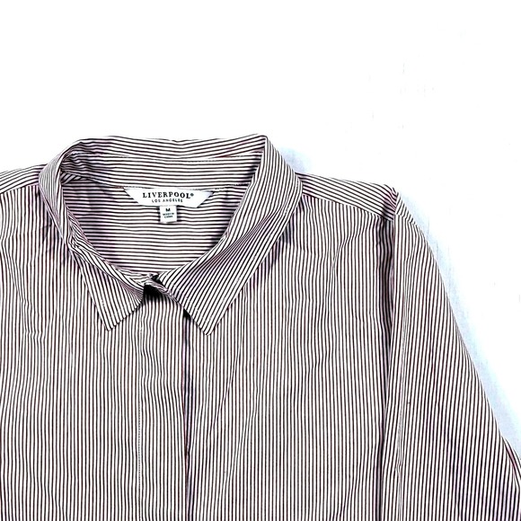 Liverpool Los Angeles Tops - Liverpool Los Angeles Womens‎ Medium Burgundy White Striped Hidden Button Shirt
